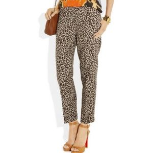 J. CREW Brown Cafe Capri Leopard Safari Cat Dress Pants 2 Linen Animal Business